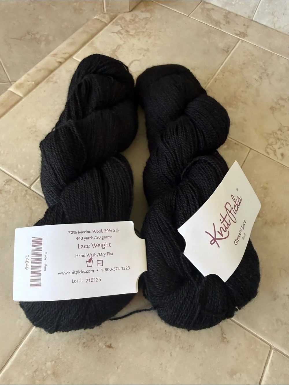 Knit Picks Gloss Lace Merino Wool/Silk Blend Yarn - Black